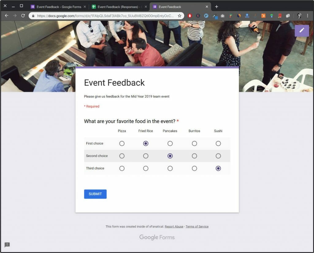 create ranked choices in google forms