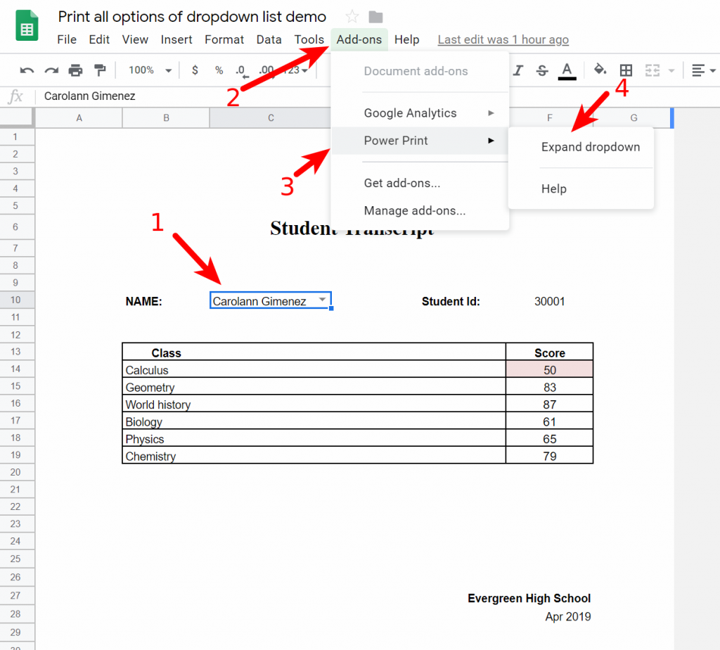 print selection in google sheets