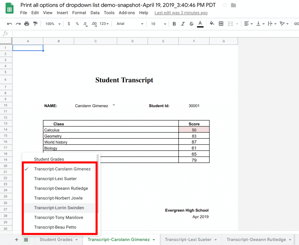 All drop down options are expanded into separate sheets
