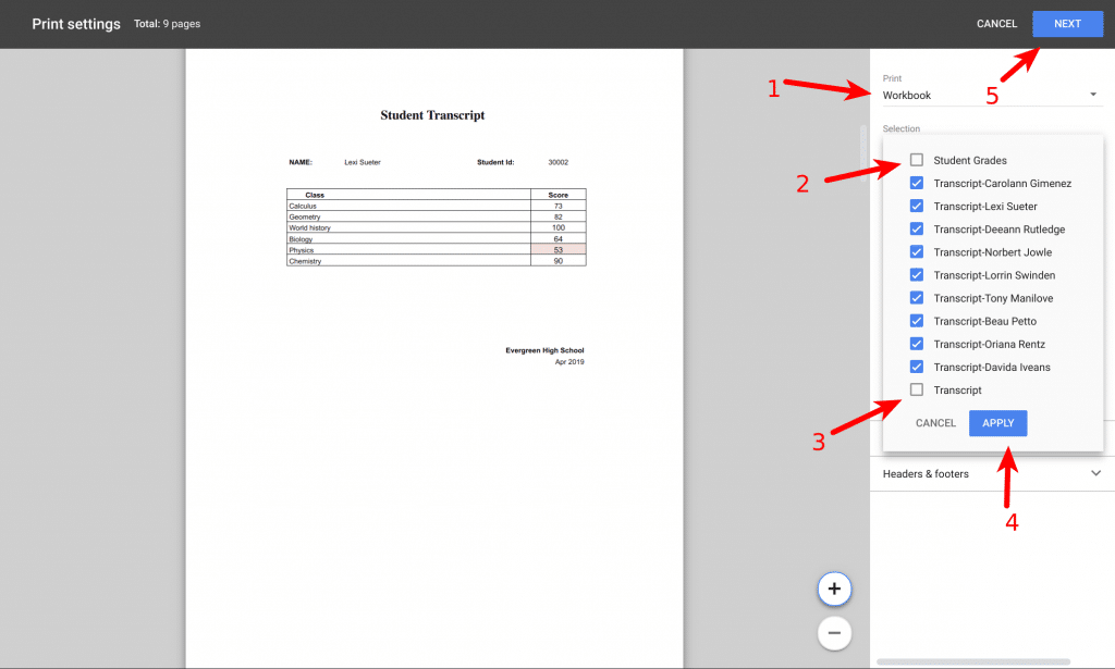 Print the entire workbook except sheets you don't need
