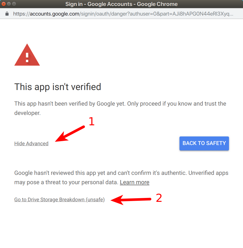 This app isn't verified warning