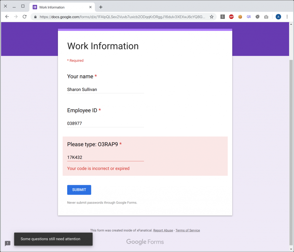 Expired captcha for forms