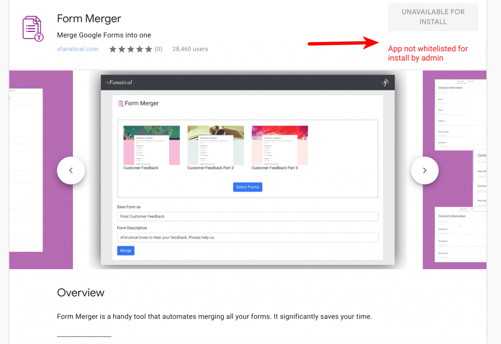Form Merger is not whitelisted for install by admin