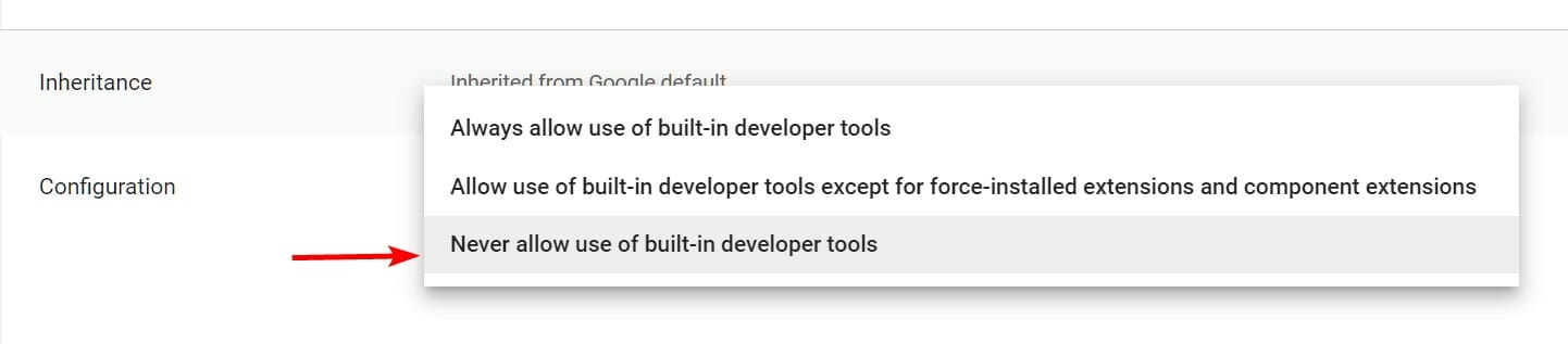 Disable Chrome Developer tools in Google Admin Console (2)
