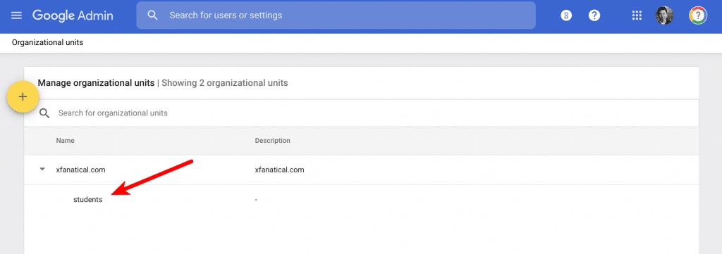 Create an Organization Unit (OU) for students in Admin Console