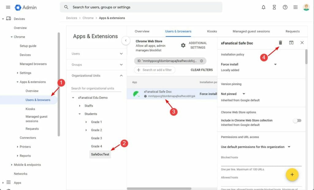 Uninstall Safe Doc from Google Admin Console