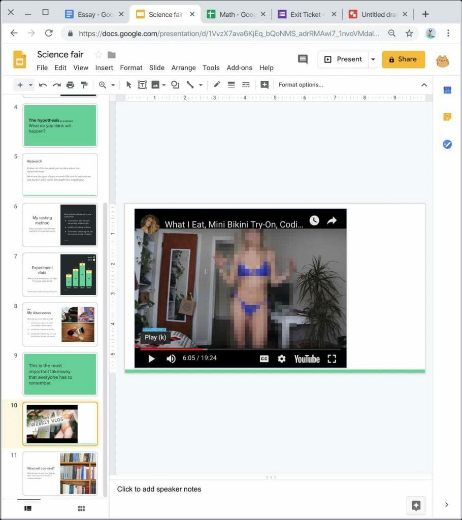 Students could watch age restricted videos in Google Slides without permissions