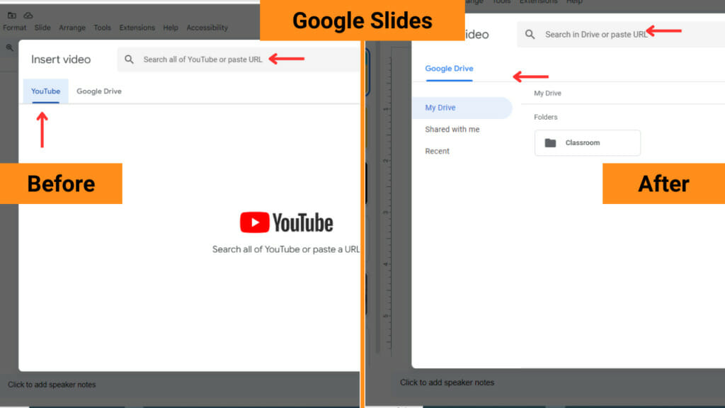 Safe Doc blocks the Youtube video search feature in Google Slides