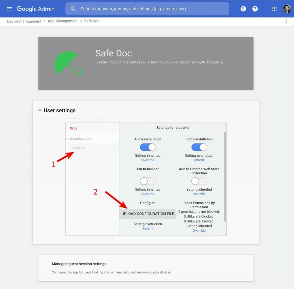 Upload a new configuration file in Admin Console App Management