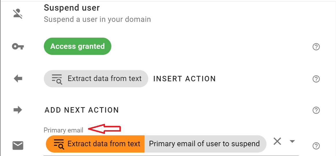 Select the Primary email of user to suspend in the Primary email field
