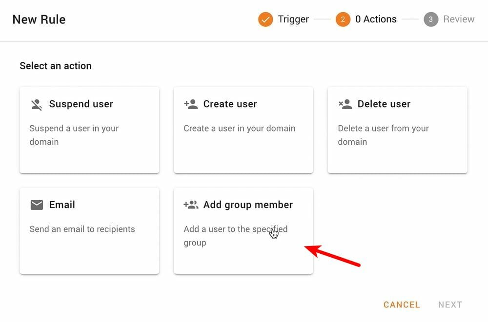 Select an Add group member action in Foresight
