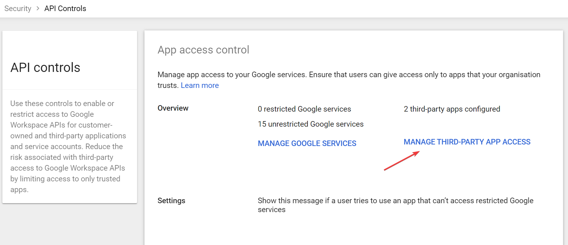 App access control in Google Admin Console