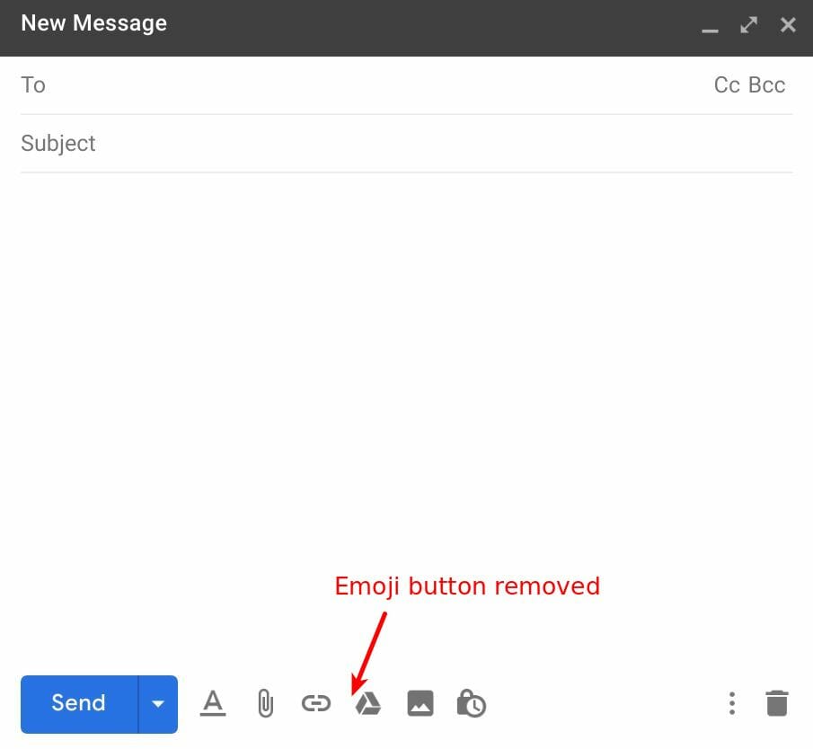 Emoji button removed in Gmail