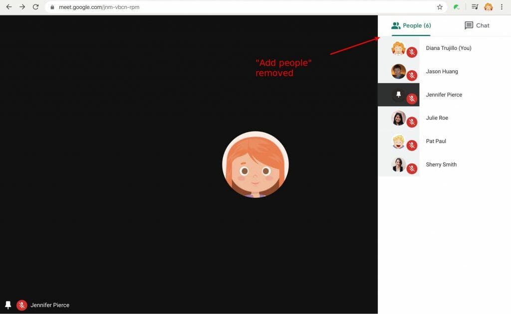 Disable add people to a video meeting in Google Meet