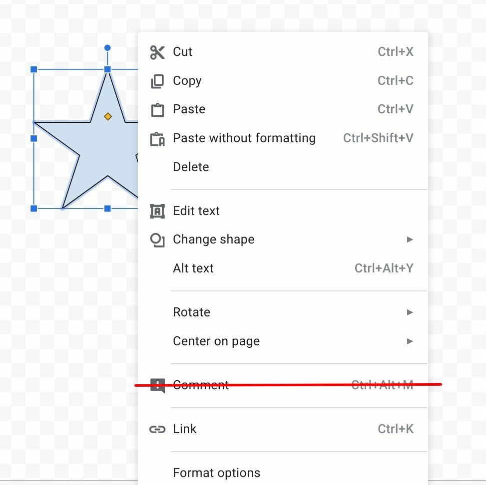 Comment in context menu removed in Google Drawings