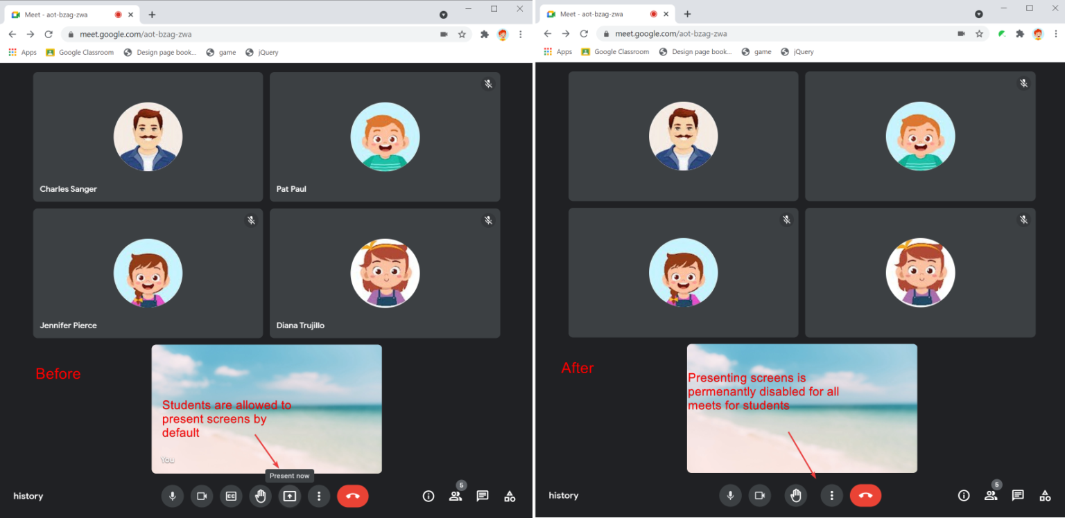 Disable Students Sharing Screens in Google Meet - xFanatical