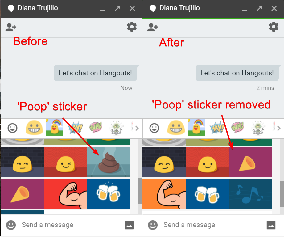 Safe Doc removes inappropriate stickers in Hangouts