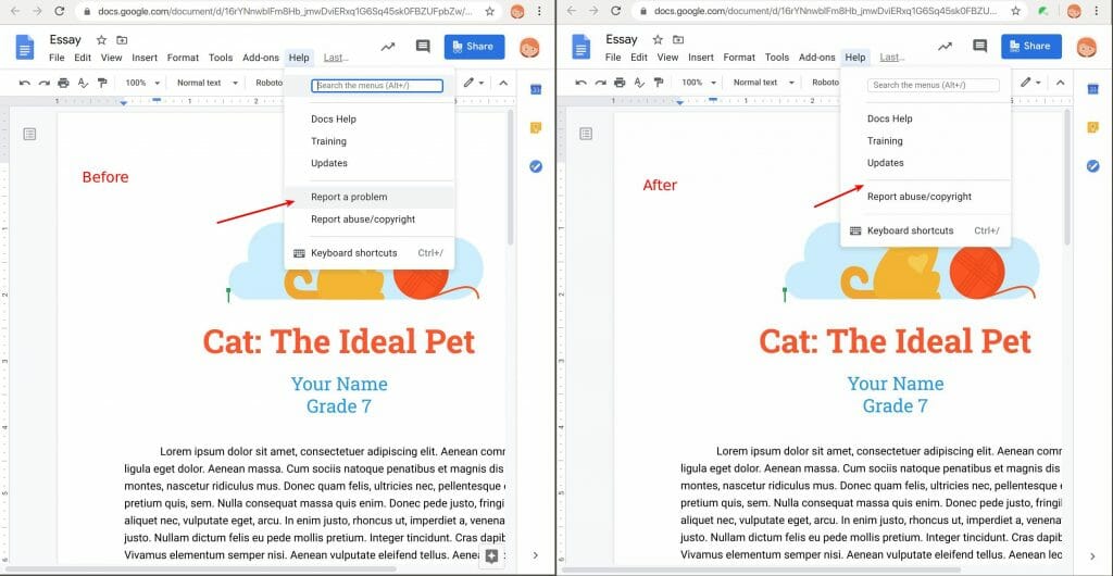 Report a problem removed by Safe Doc in Google Docs