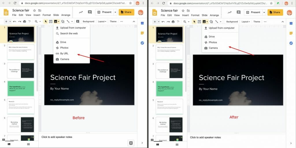 Adding images by URL option removed by Safe Doc in Google Slides