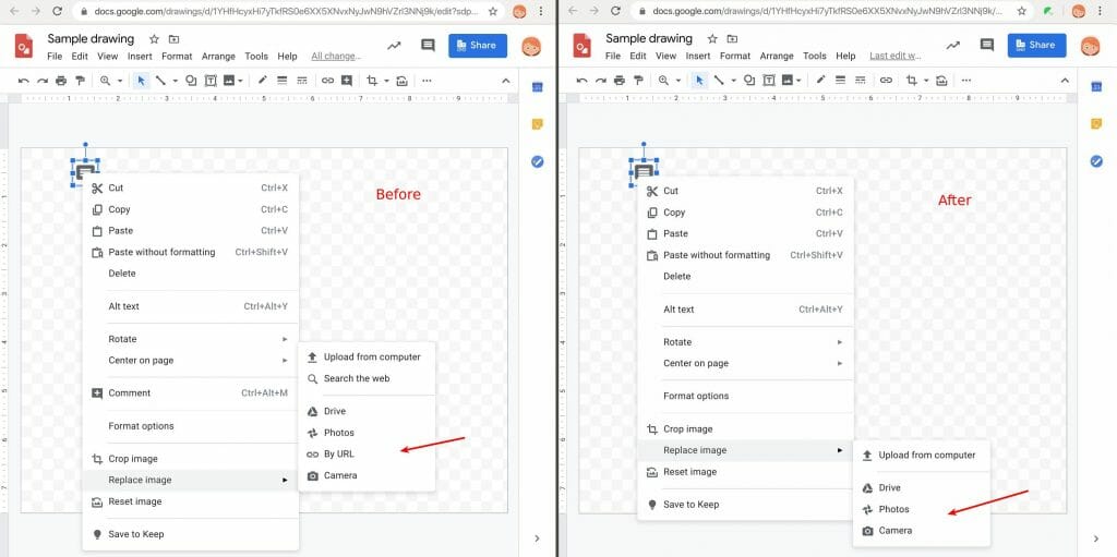 Replacing image by URL option disabled by Safe Doc in Google Drawing