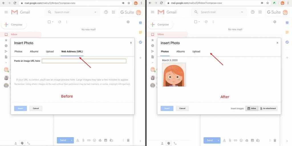 Adding image by web address in Gmail is disabled by Safe Doc