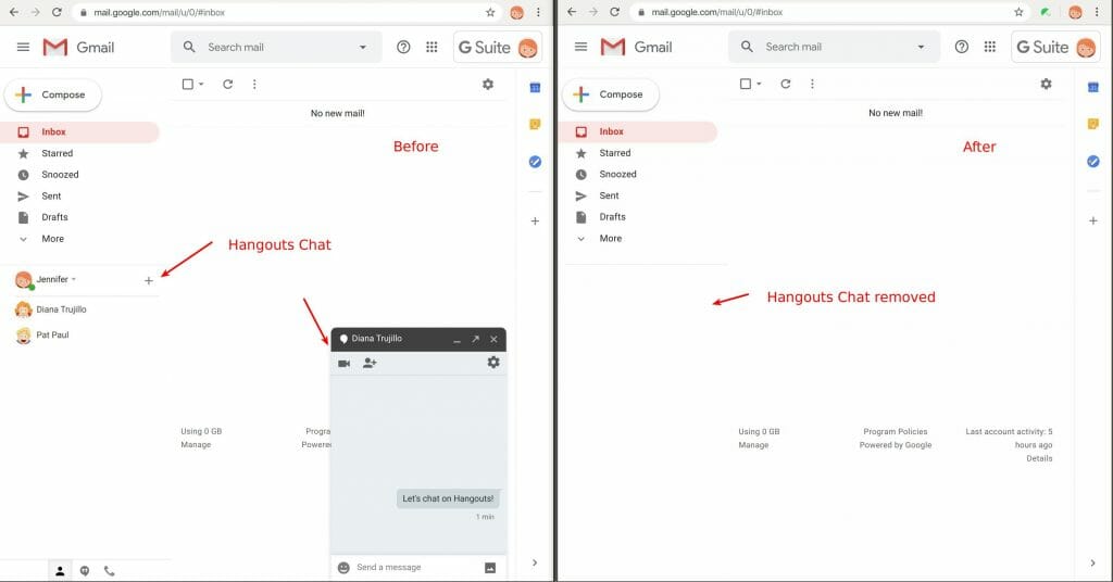 Hangouts Chat in Gmail disabled by Safe Doc