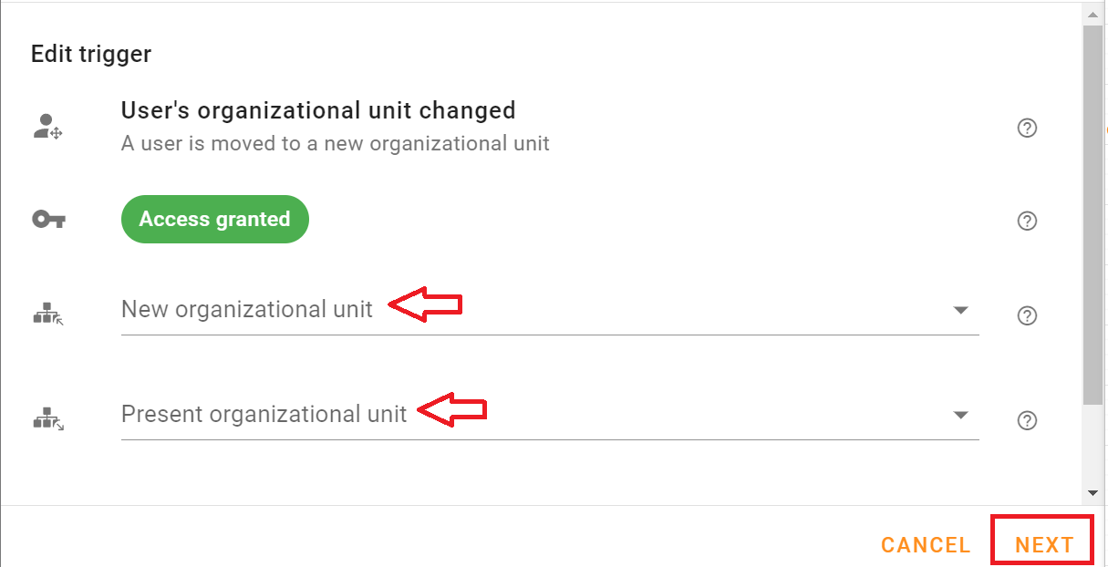 Select and Edit organizational unit changed trigger