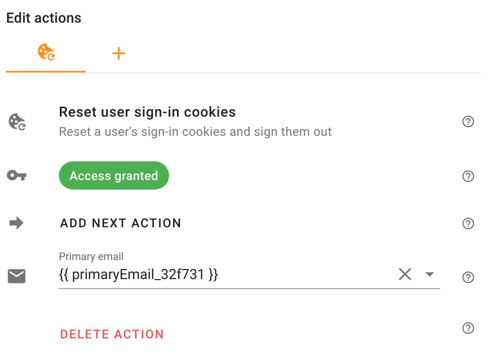 Reset user sign-in cookies action configuration