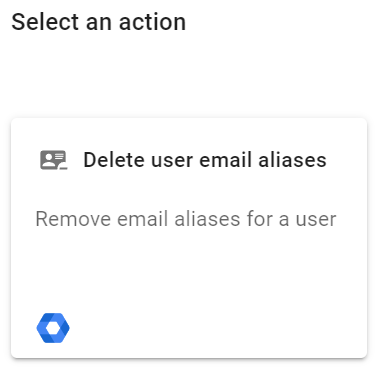 Select Delete user email aliases action