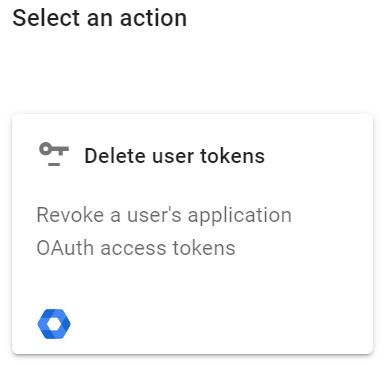 Select an action Delete user tokens action