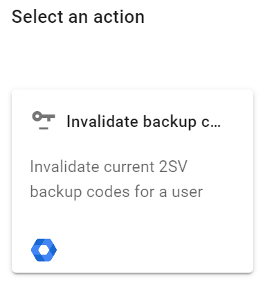 Select an action Invalidate backup codes actio