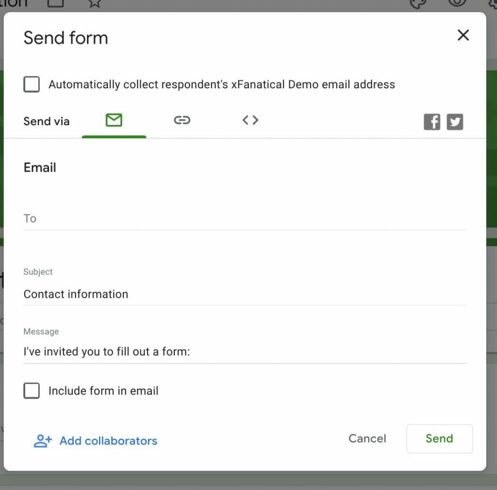 Students can send forms by email, link and embedded html codes