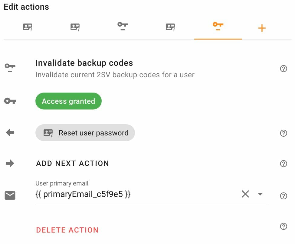 Edit Invalidate backup codes action