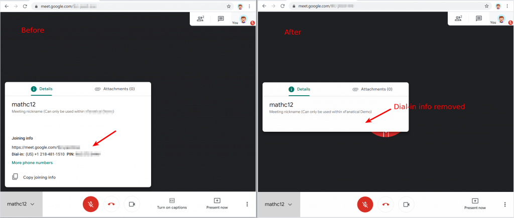 Dial-in Phone information in Google Meet meeting details