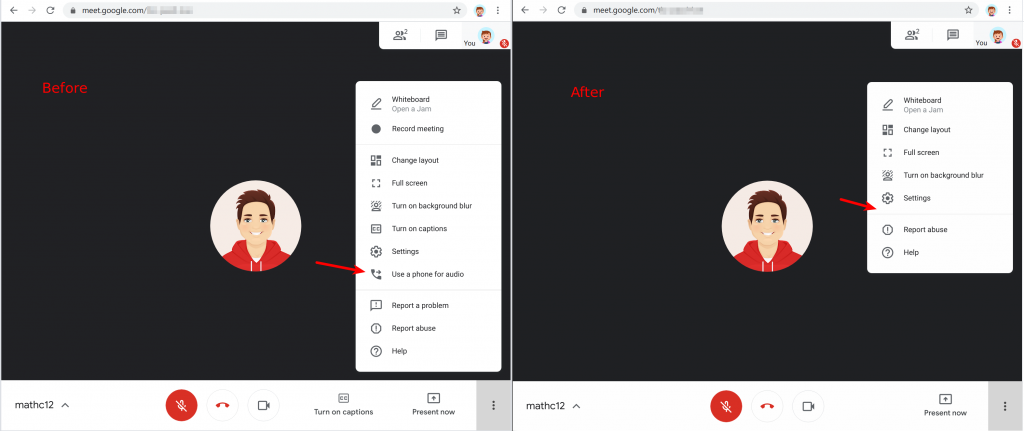 Safe Doc removes the 'Use a phone for audio' option in the side menu