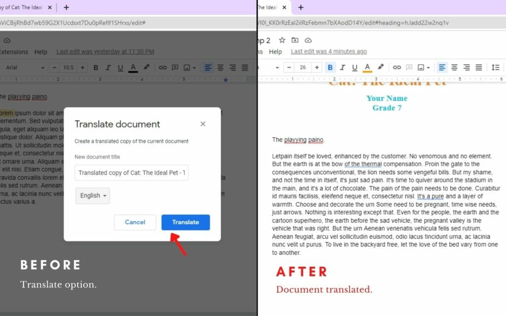 Disable Translating Document in Google Docs