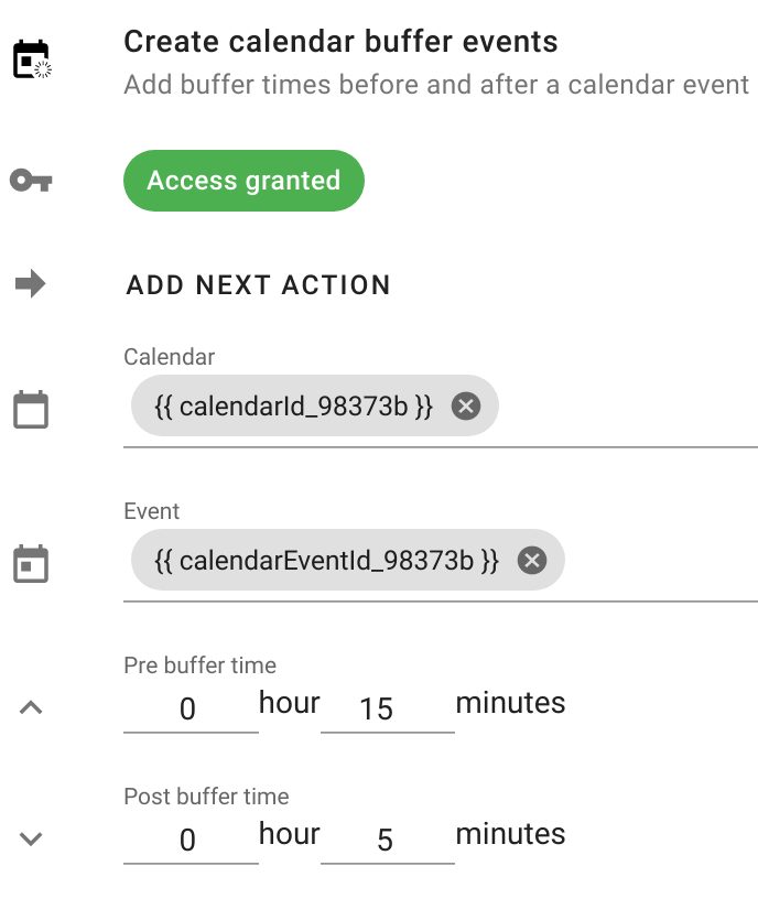 Configuring Create calendar buffer events action in Foresight