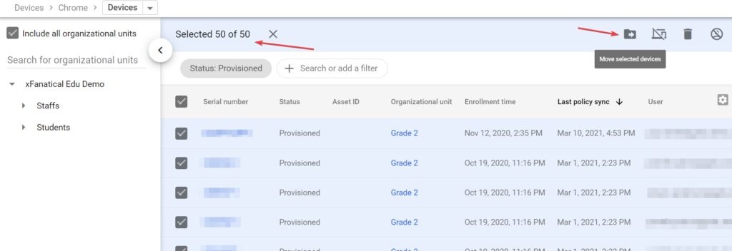 Moving Chrome Devices to another OU from Google Admin Console is inefficient for large quantity