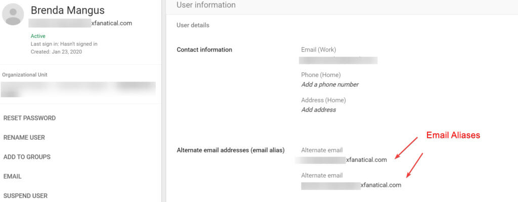 Email aliases in Google Admin Console