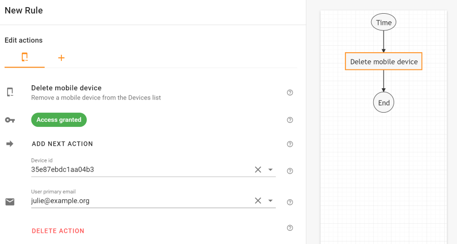 Delete mobile device action in Foresight