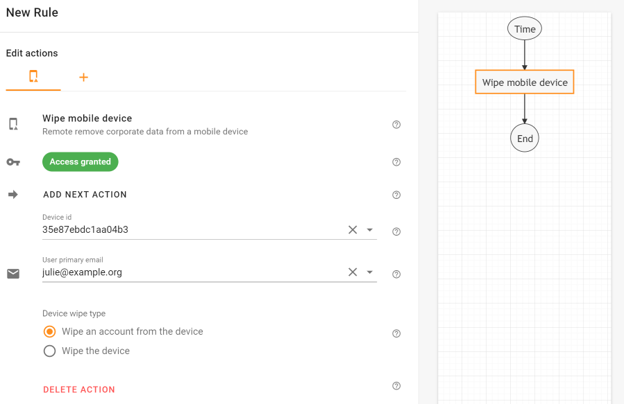 Wipe mobile device action in Foresight