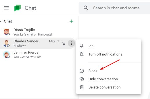 how to block someone on google chat on phone