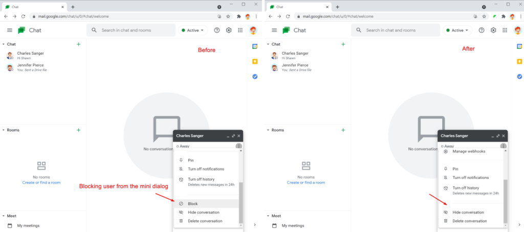 Safe Doc disables the 'Block user' feature in Google Chat