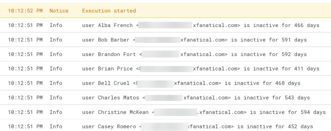 Execution log of printed inactive users in the domain