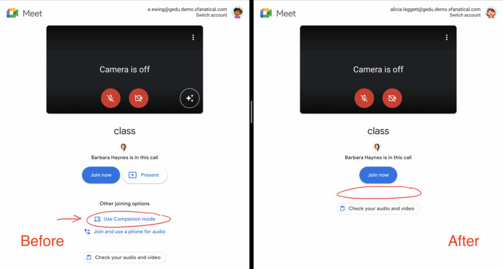 Disabling Companion Mode Google Meet xFanatical