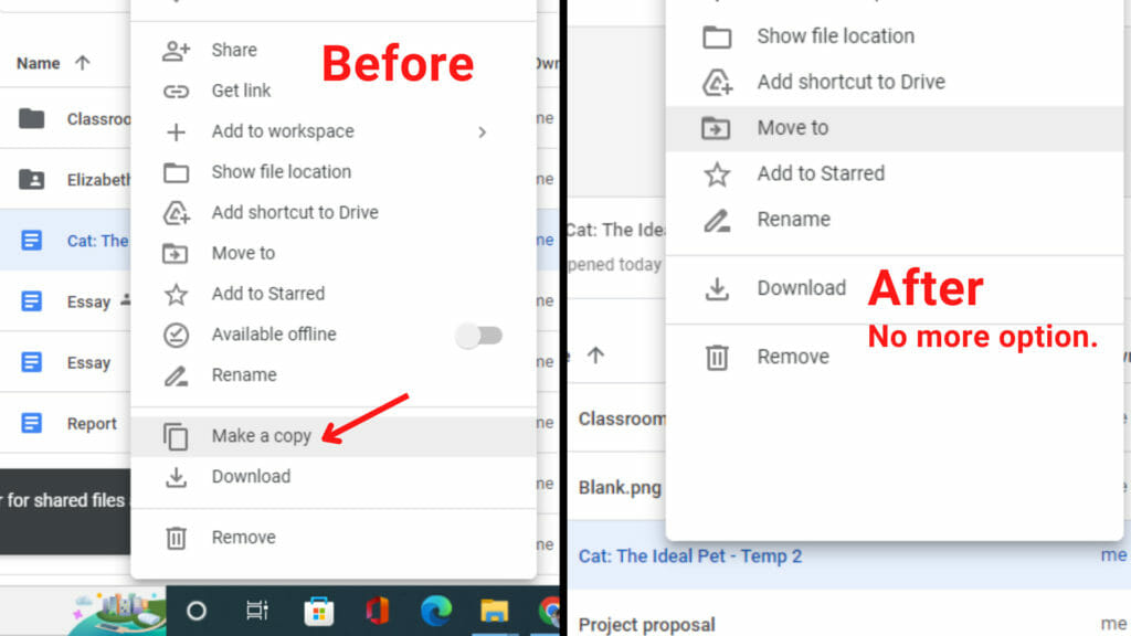 disable Make A Copy option Google Drive GWFE 