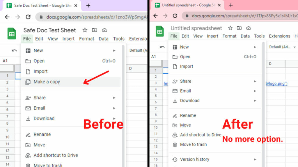 disable Make A Copy option Google Sheets | GWFE