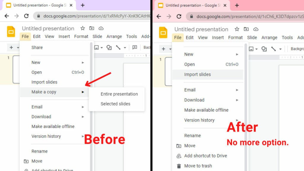 disable Make A Copy option Google Slides | GWFE