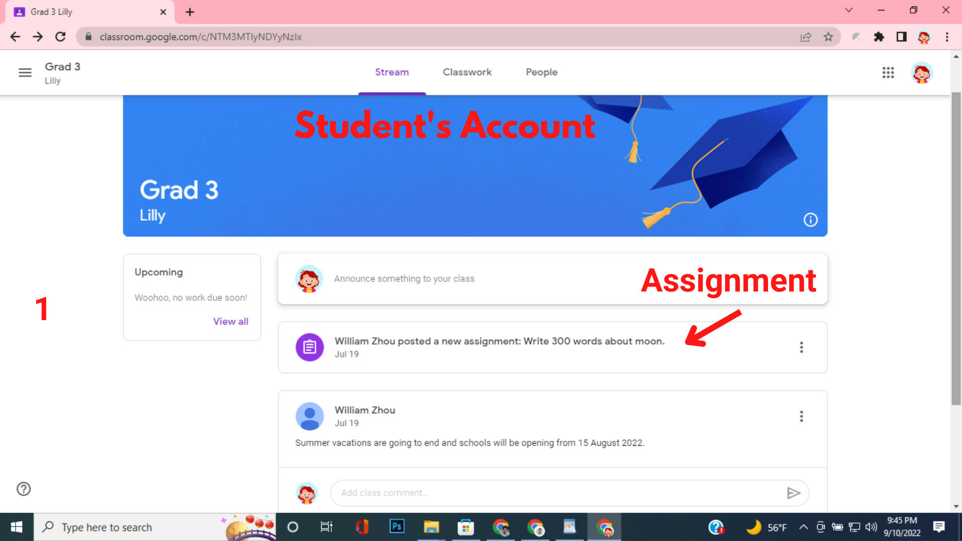 Private Comments in Google Workspace For Education - Student account - Stream tab