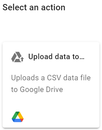 Select Upload data to drive action